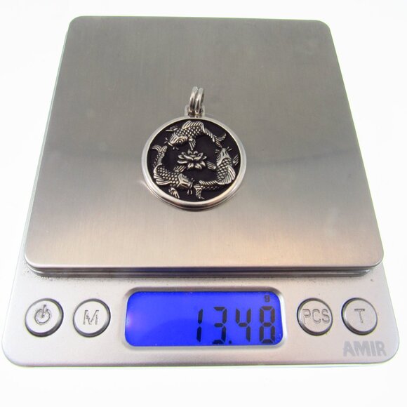 Solid 925 Sterling Silver Chinese Fish Feng Shui Necklace Pendant Zen Symbol - Picture 9 of 9